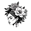 floral African queen tattoo design idea