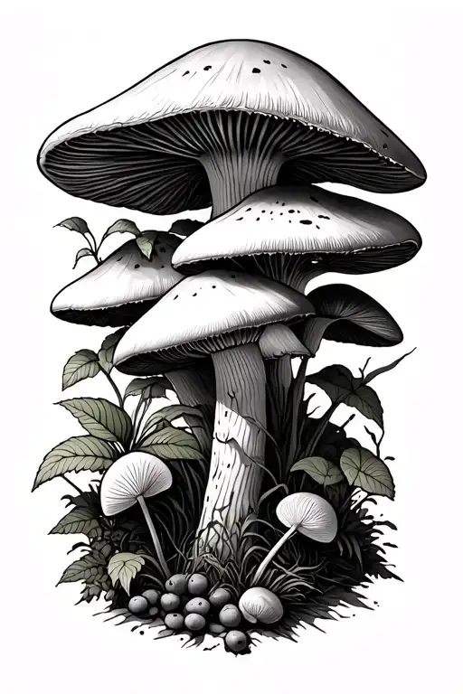 environmental science, plants and mushrooms tattoo design idea