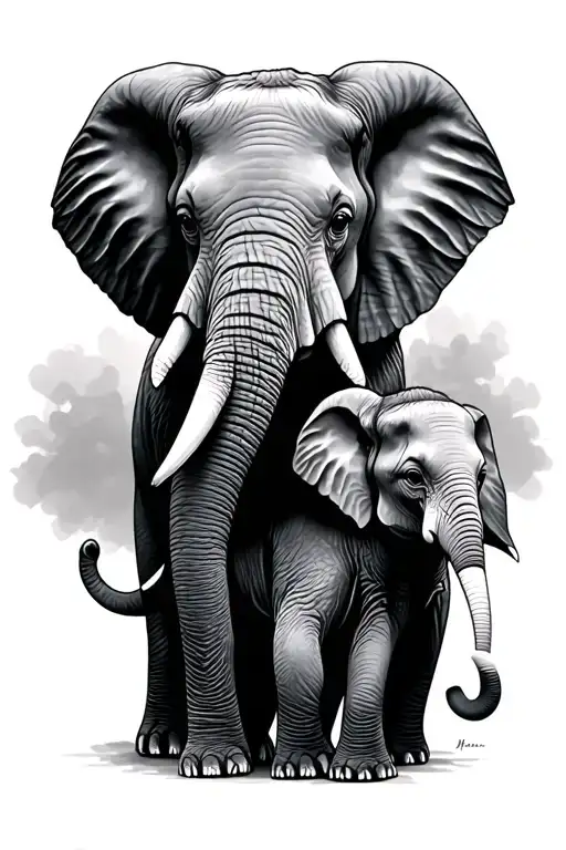 elephant and baby elephant tattoo design idea