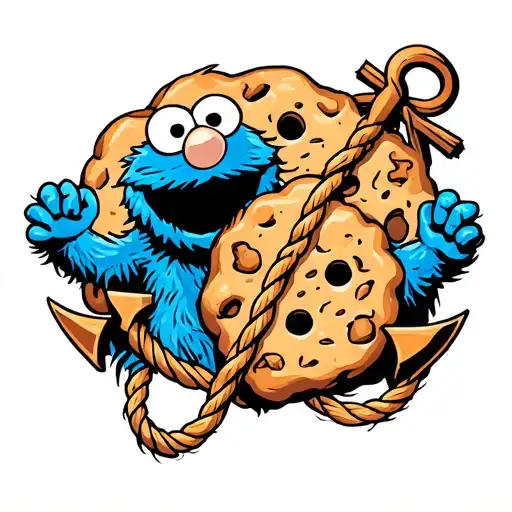 Cookie Monster and a twine with an anchor surrounded tattoo design idea