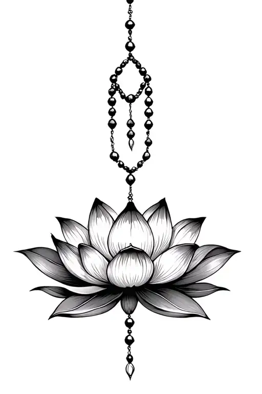 mandala lotus flower with beaded rosary entangled tattoo design idea