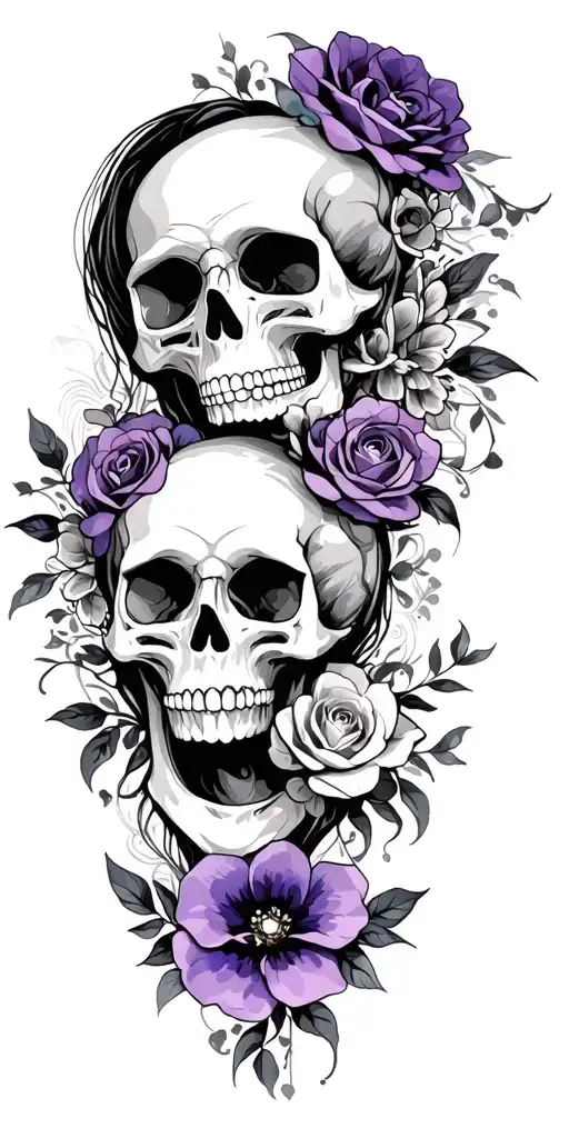 wedding, black, dark purple, skulls, love tattoo design idea