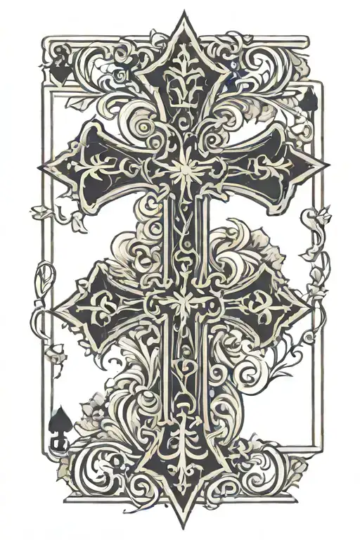 Roman cross with playing card back design featuring tattoo design idea