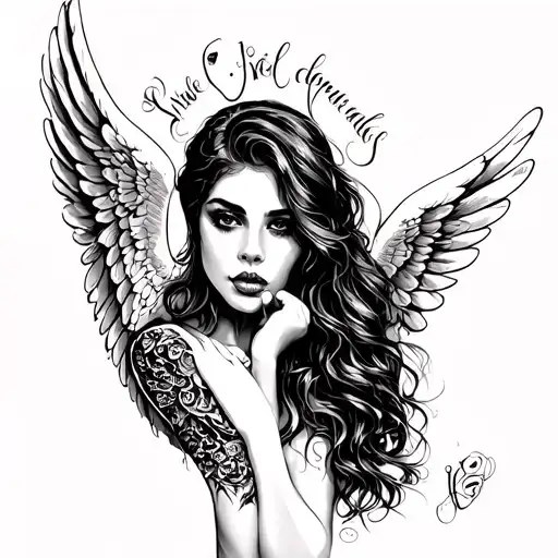 khloe angel words with kiss marks tattoo design idea