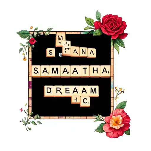 scrabble board game spelling the name samantha dream tattoo design idea