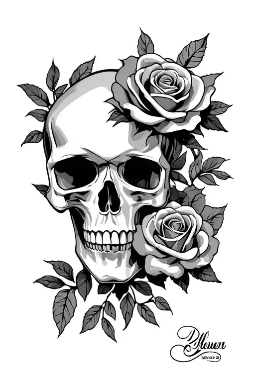 skull and roses tattoo design idea