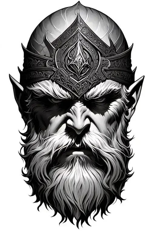 "God of war style" Mimir head hanging head tattoo design idea