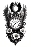 Morning Glory, Timepiece Clock: The central element, angel wings tattoo design idea