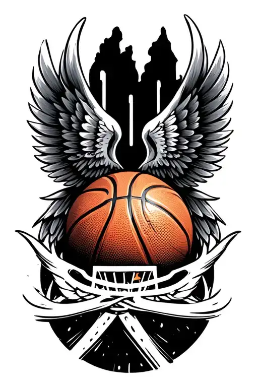 A basketball with wings, representing your love for basketball and the freedom it brings. Include your favorite team's colors for a personalized touch. tattoo design idea
