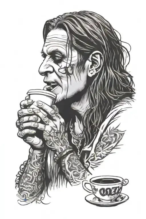 ozzy osbourne drinking coffee not scary tattoo design idea