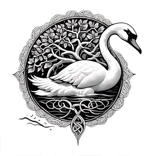 swan celtic tree of life tattoo design idea