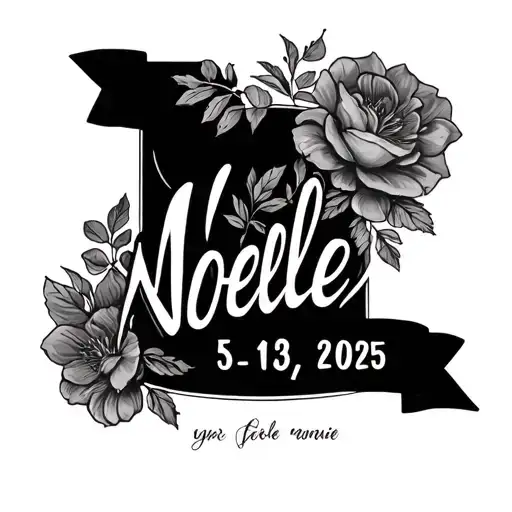 Name script tatto with name Noelle and birthdate 5-13-2025 tattoo design idea