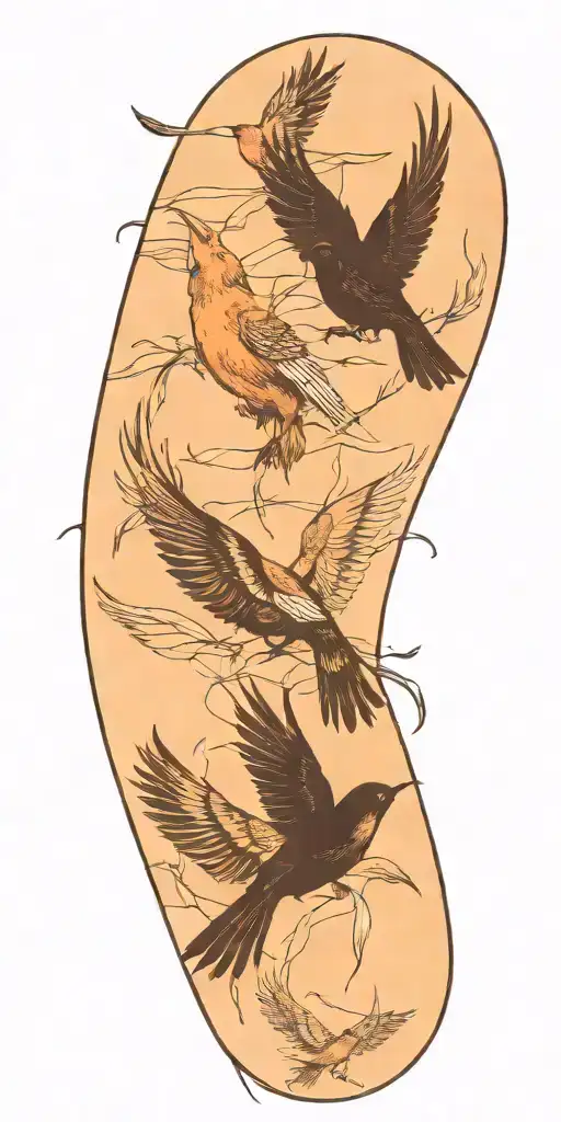 Maculine and hard words become birds flying. More black than colors. The birds are made form the  words  tattoo design idea