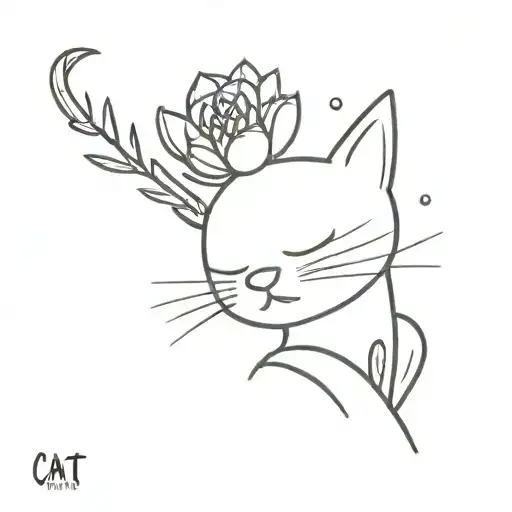 cat cactus with a flower, paws and tail tattoo design idea