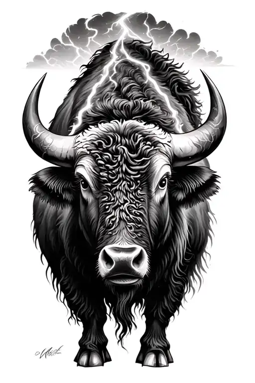 Buffalo crossing a electric storm tattoo design idea