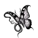 semi colon in a butterfly mixed with maleficent horns and elephant and medusa snakes  tattoo design idea