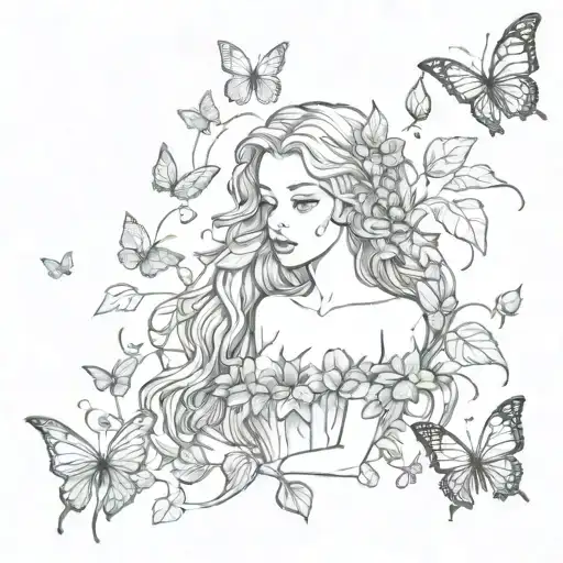 poison ivy vines wrapping with butterflies flying tattoo design idea
