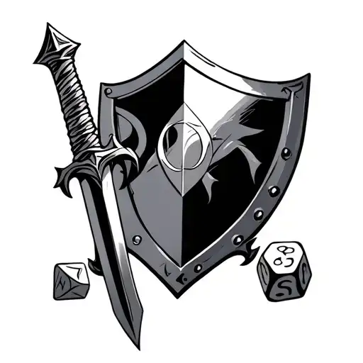 Sword and shield with a D20 dice tattoo design idea