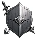Sword and shield with a D20 dice tattoo design idea