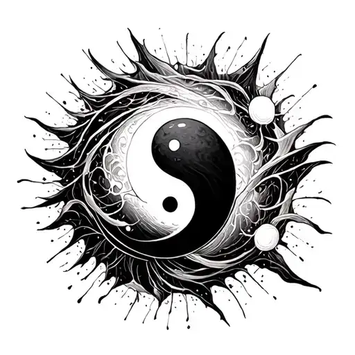 a yin with the black orb expanding outside of it in all directions tattoo design idea