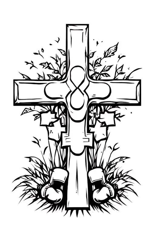 a garden of crosses with a big cross in the middle and it has boxing gloves hanging off of it  tattoo design idea