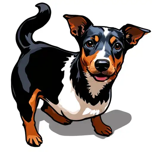 blue heeler daschund with cow coat side profile tattoo design idea