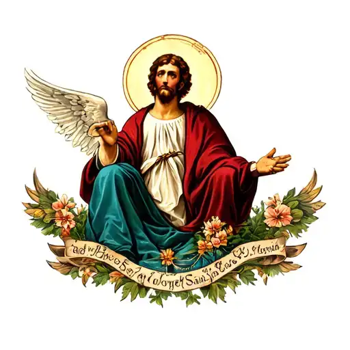 saint Joseph surrounded by heavenly tattoo design idea