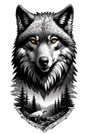 wolf, eagle, and trees tattoo design idea