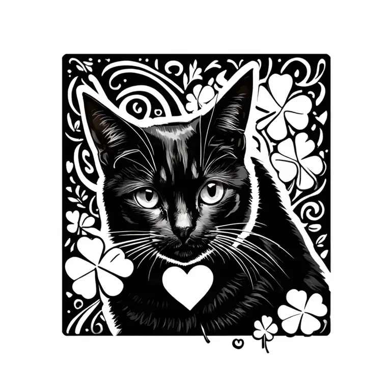 cat silhouette, shamrock, heart tattoo design idea