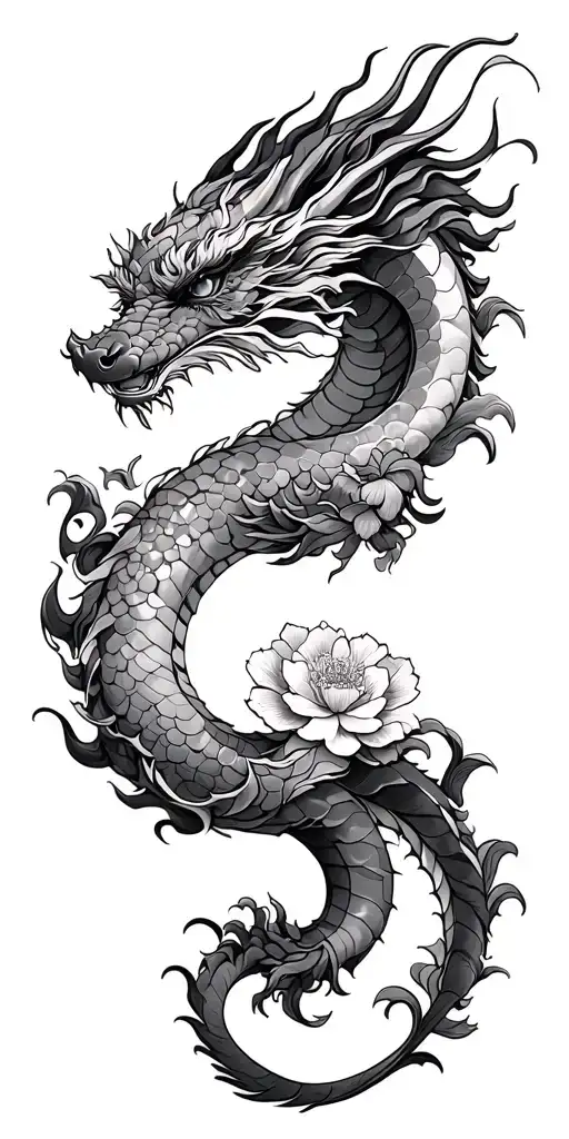 japanese tattoo design featuring Dragon peonys etc. tattoo design idea