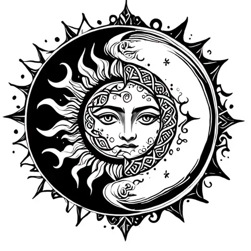Sun and Moon Tattoo set for Shoulder/ Chest. Celtic style. Add a bit of whimsy magic, but keep it masculine. tattoo design idea