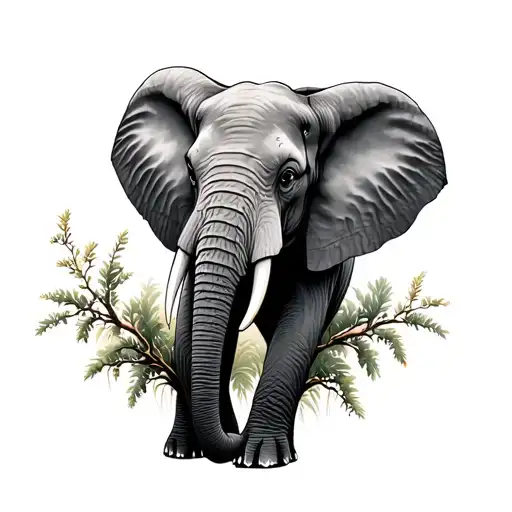 elephant and acacia tree tattoo design idea