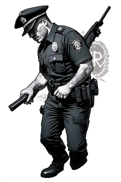 police officer injured and corruption tattoo design idea