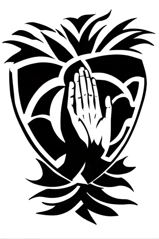 zulu shield with praying hands tattoo design idea