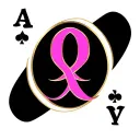 A pink infinity symbol inside a black ace of spades outline with the gold letter Q inside it all tattoo design idea