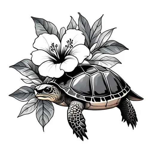 Hawaiian tattoo with turtle and hibiscus  tattoo design idea