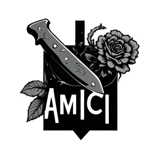 "AMICI " chefs knife tattoo design idea