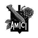"AMICI " chefs knife tattoo design idea