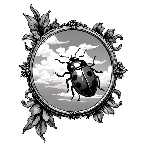 lady bug on a mirror in the sky tattoo design idea