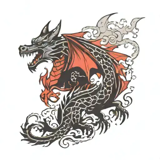 dragon and wolf silhouette tattoo design idea