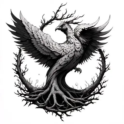 Tree of Life with a Phoenix wrapped around it tattoo design idea