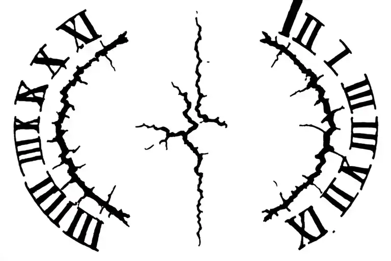 cracks around February 9, 1979  -  August 8, 2023 in Roman numerals  tattoo design idea