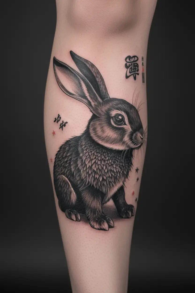 Chinese year of the rabbit and celestial taurus zodiac sign tattoo design idea