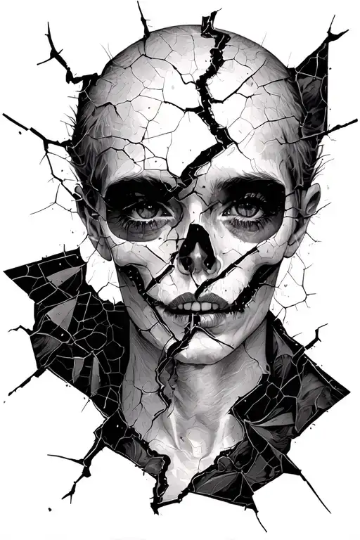 cracks with broken out pieces patched up with stitches tattoo design idea