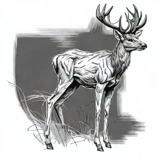 Black and white sketch for a female tattoo, a deer standing on its hind legs, realism tattoo design idea