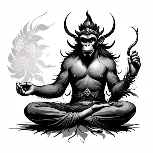 monkey king meditating minimalist tattoo design idea