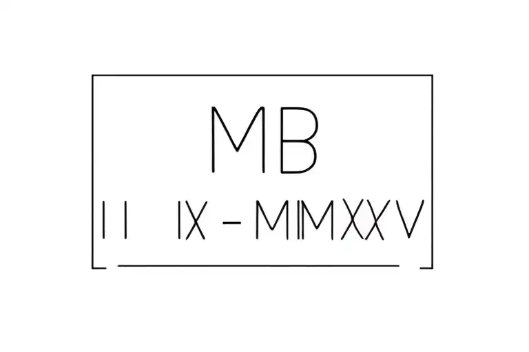 "MB         III-IX-MMXXV" simple text tattoo tattoo design idea