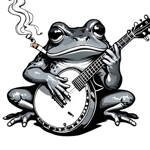 frog playing banjo smoking cigarette tattoo design idea