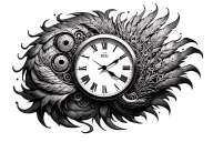 bio mechanical clock melting into hei Hei from Moana tattoo design idea