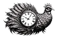 bio mechanical clock melting into hei Hei from Moana tattoo design idea